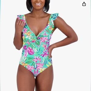 New with tags! STELLA PARKER One Piece Bathing Suit Island Time Print, Small